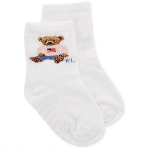 Ralph Lauren Baby Girl Flag Polo Bear Socks 2 Pair 0-6 Mo
